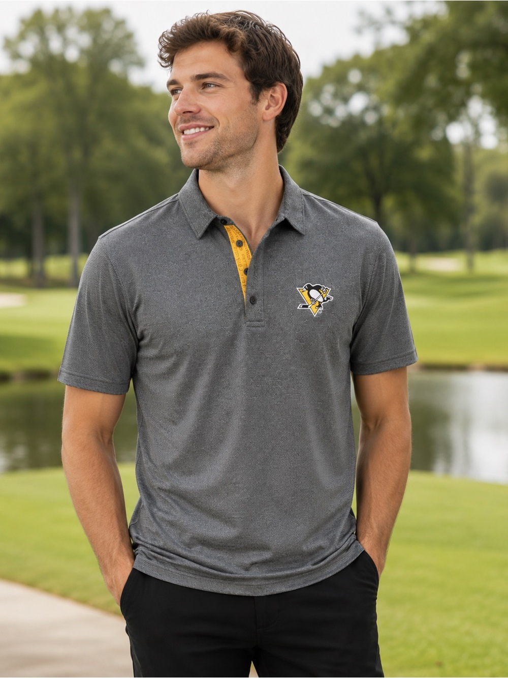 Levelwear Pittsburgh Penguins Men’s Polo Shirt Gray NHL Size M